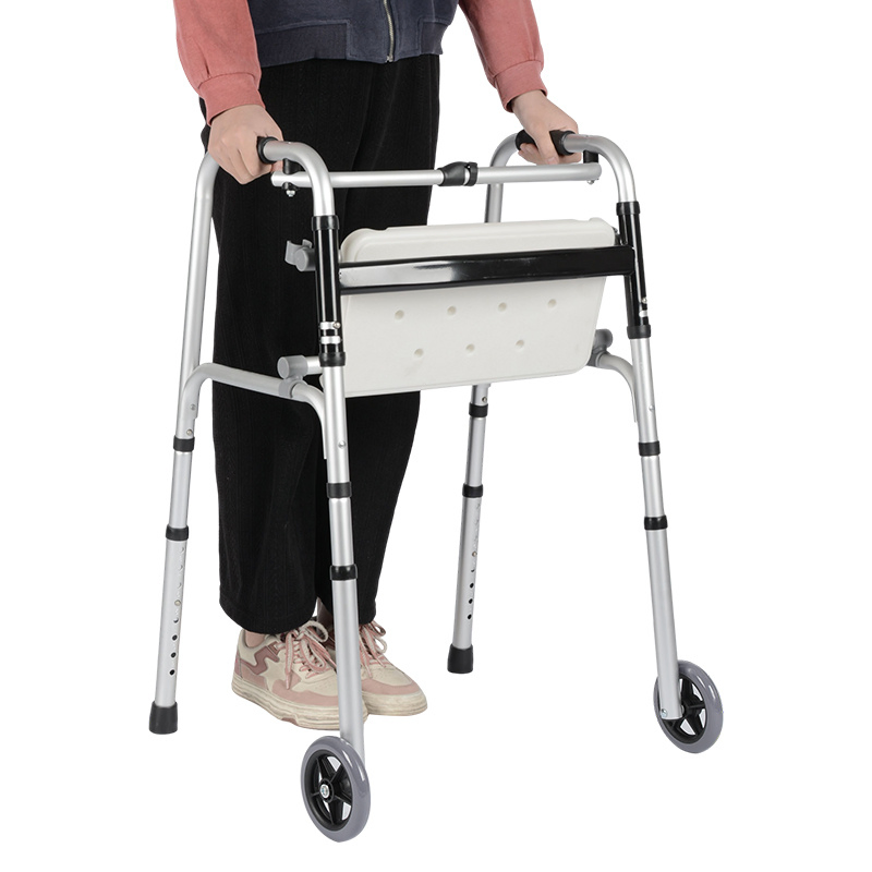 OEM Wholesale Upright Stand up Folding Adjustable Rollator Walker Medical Walking Frame with Seat for Elderly Adult