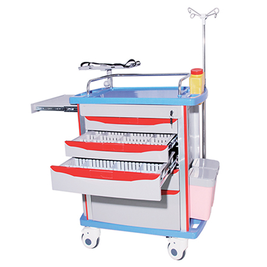 China Cheap ABS Plastic Hospital Furniture Medical Rescue Medication Trolley ABS Emergency Crash Ambulance Cart