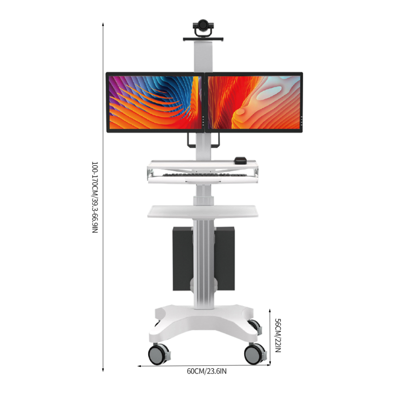 Likaymo Factory Direct Mobile Dual-Monitor Workstation Trolley Stand for Telemedicine or Conference Orteaching Use