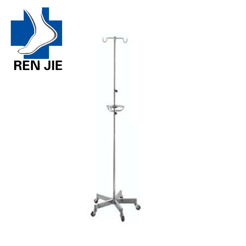Hospital 5 Legs Mobile Stainless Steel Infusion Stand/IV Pole Drip Stand Pole
