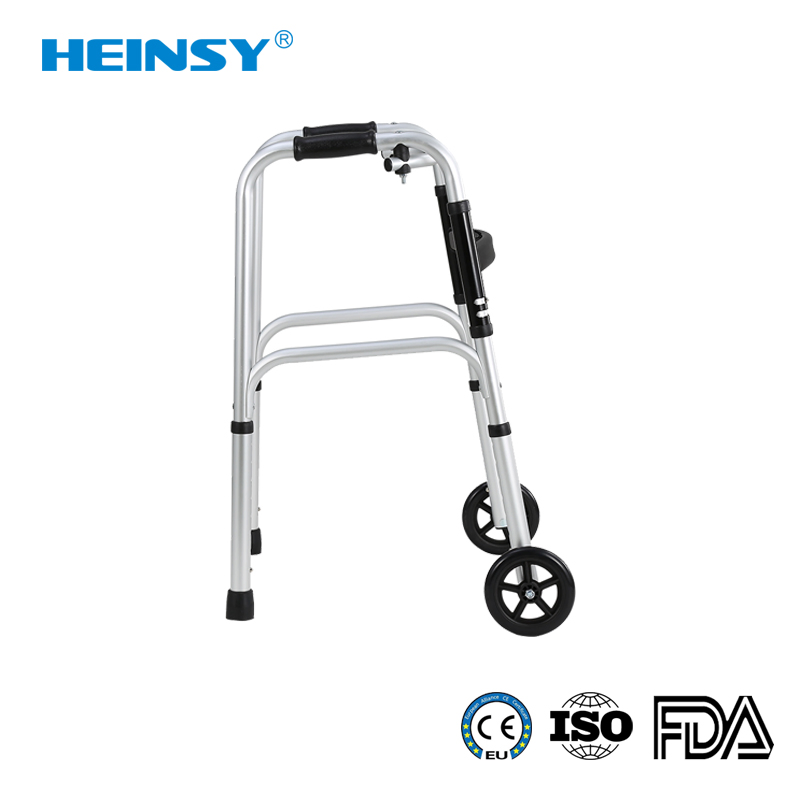 Hes-7102 Aluminum Alloy Promotion Custom Medical Seniors Elderly Upright Folding Frame Disabled Walking Aids Walker Rollator with Seat