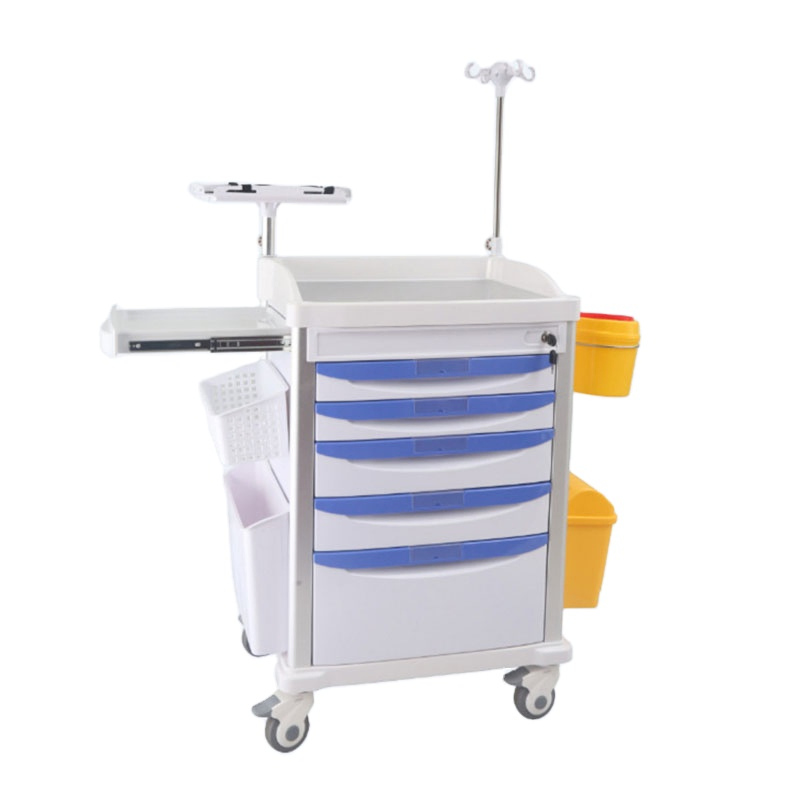 Medical ABS Crash Cart with Drawers Emergency Anasthesia Drug Trolley