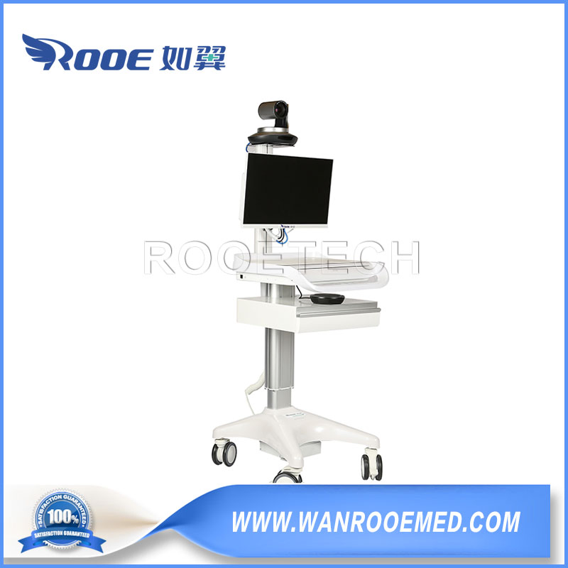 All-in-One Luxury Remote Telemedicine Workstation Trolley with Surveillance and Medical Computers