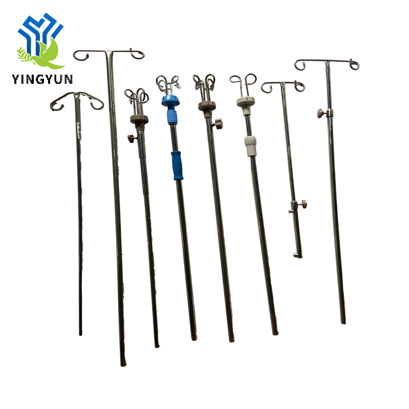 Mobile 2 Hooks Stainless Steel IV Pole Infusion Drip Stand for Hospital