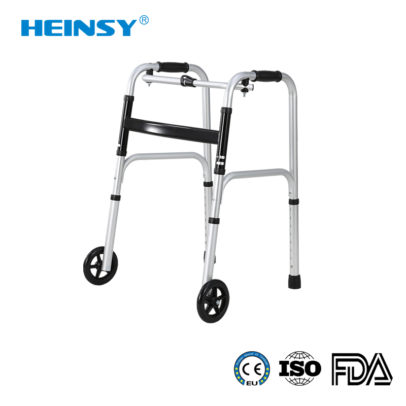 Hes-7102 Aluminum Alloy Promotion Custom Medical Seniors Elderly Upright Folding Frame Disabled Walking Aids Walker Rollator with Seat