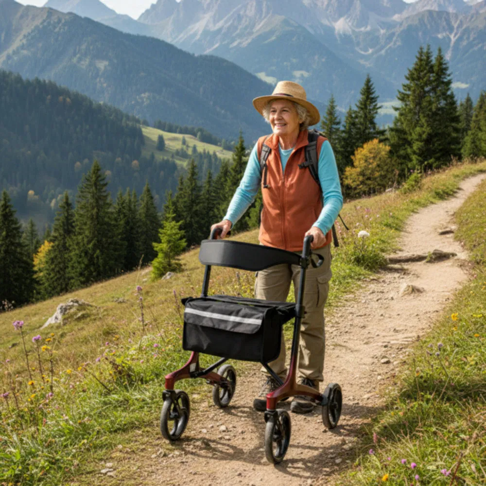 Robust 4-Wheel Carbon Fiber Folding Rollator for Fracture Recovery Period