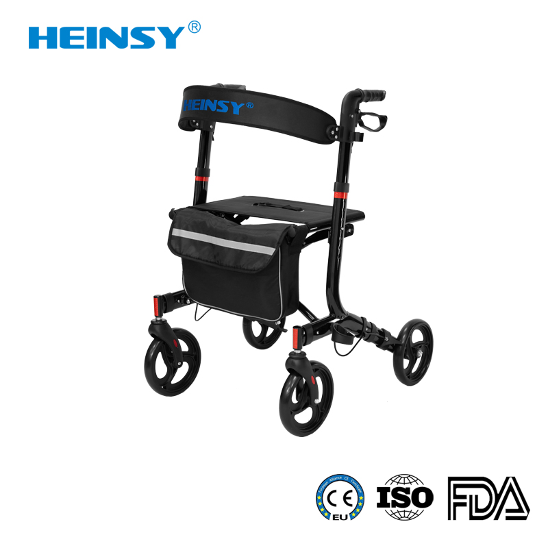 Hes-8516 Aluminum Alloy Promotionlight Weight Upright Rollator Walker with Padded Arm and Backrest and Seat for Adult