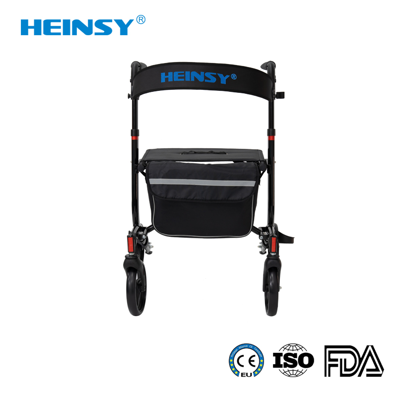Hes-8516 Aluminum Alloy Promotionlight Weight Upright Rollator Walker with Padded Arm and Backrest and Seat for Adult