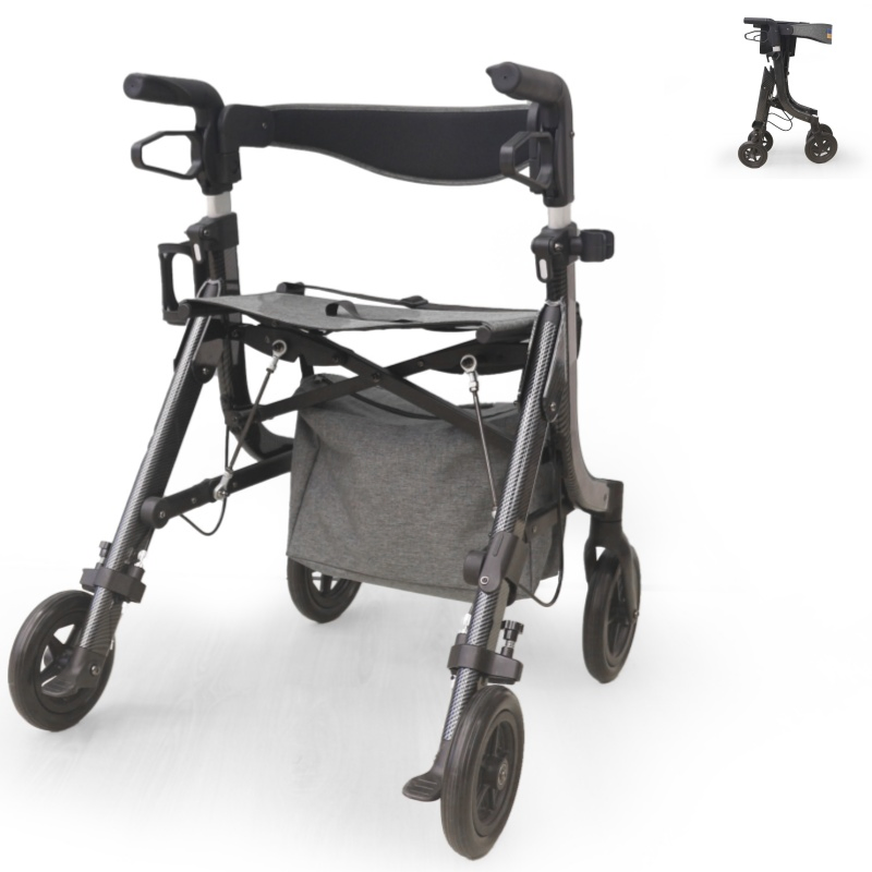 Adult Walking Aids 4 Wheels Folding 7.5kg Aluminum Walker Rollator with Cloth Bag