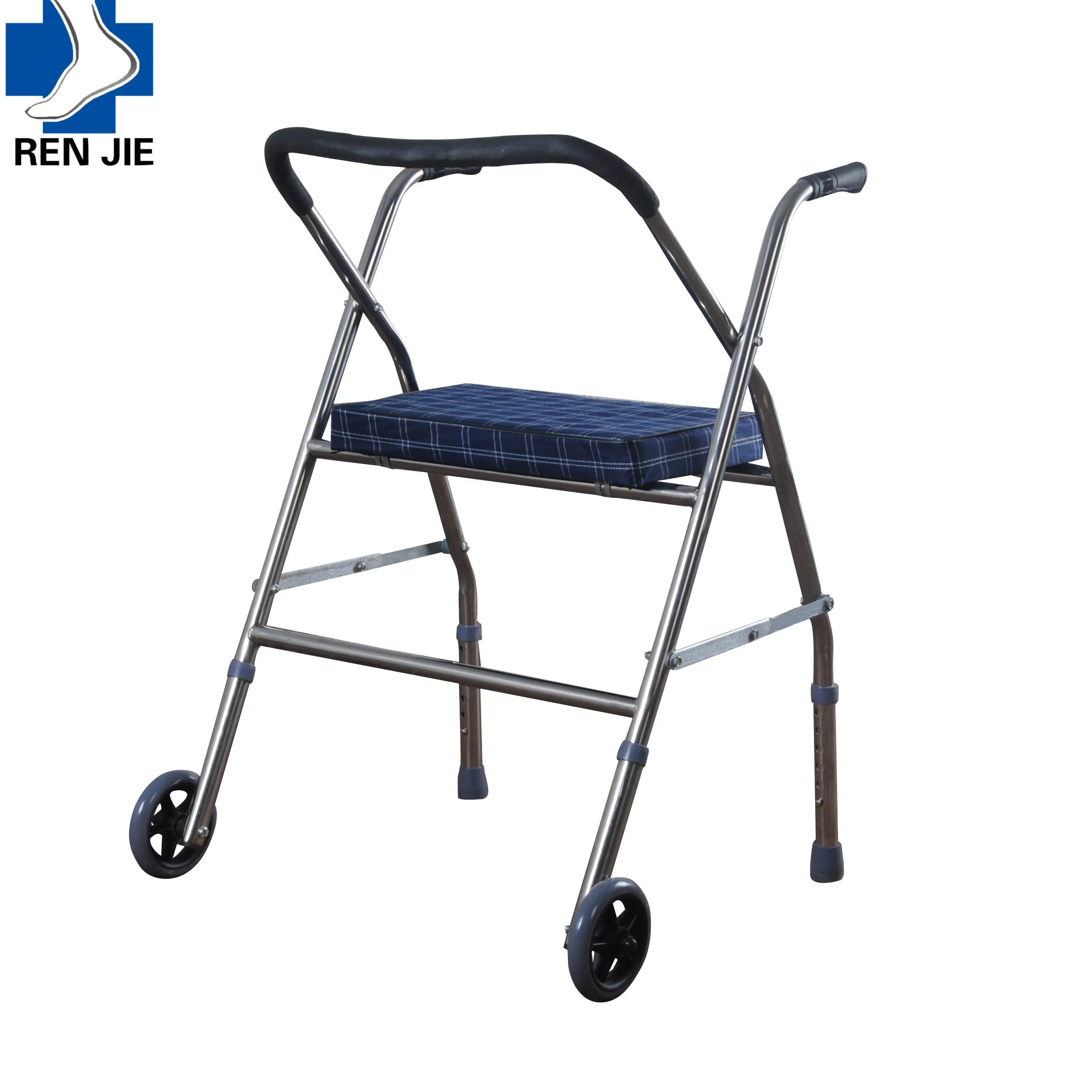 Seniors Adults Upright Walker Stand up Folding Rollator Walker with Backrest Seat and Padded Armrests