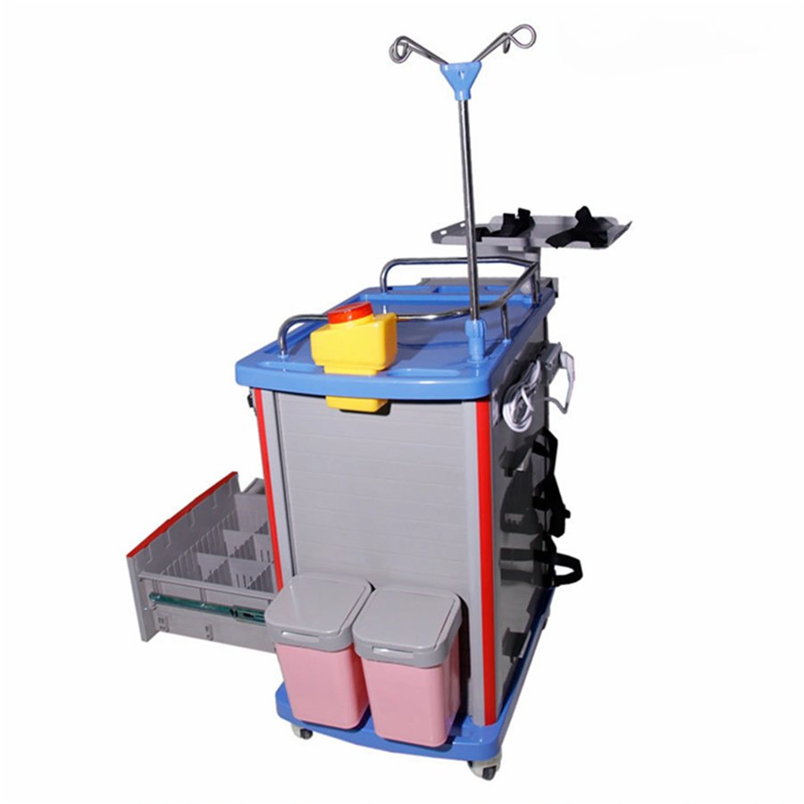 China Cheap ABS Plastic Hospital Furniture Medical Rescue Medication Trolley ABS Emergency Crash Ambulance Cart