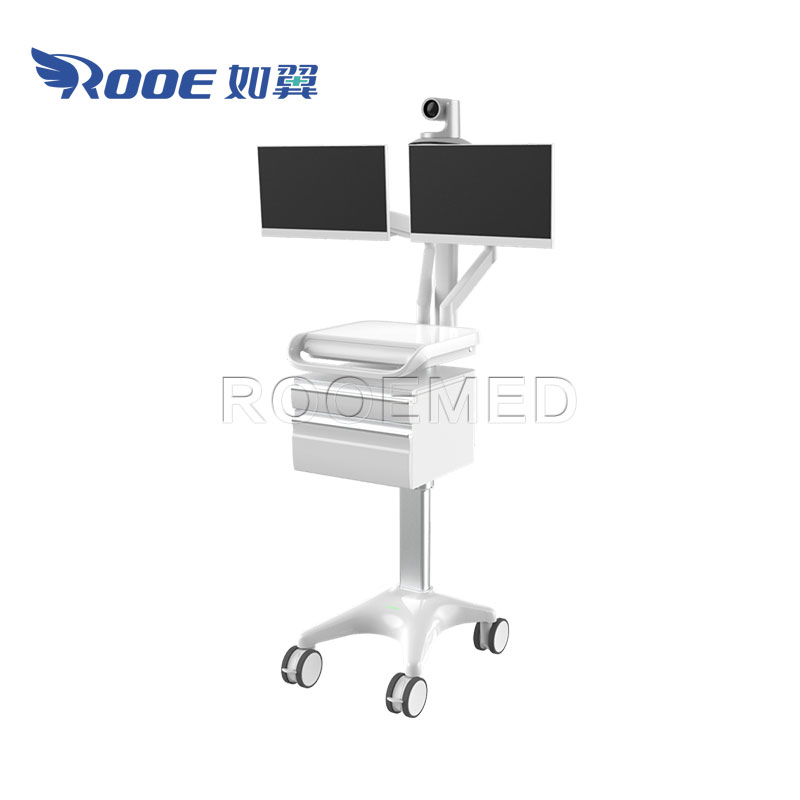 Single/Dual Screen Computer Cart Remotely Monitoring Mobile Medical Workstation with All-in-One or Split Computer