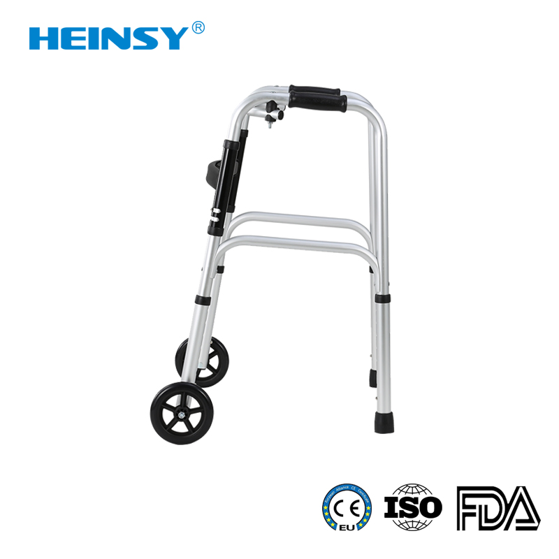 Hes-7102 Aluminum Alloy Promotion Custom Medical Seniors Elderly Upright Folding Frame Disabled Walking Aids Walker Rollator with Seat