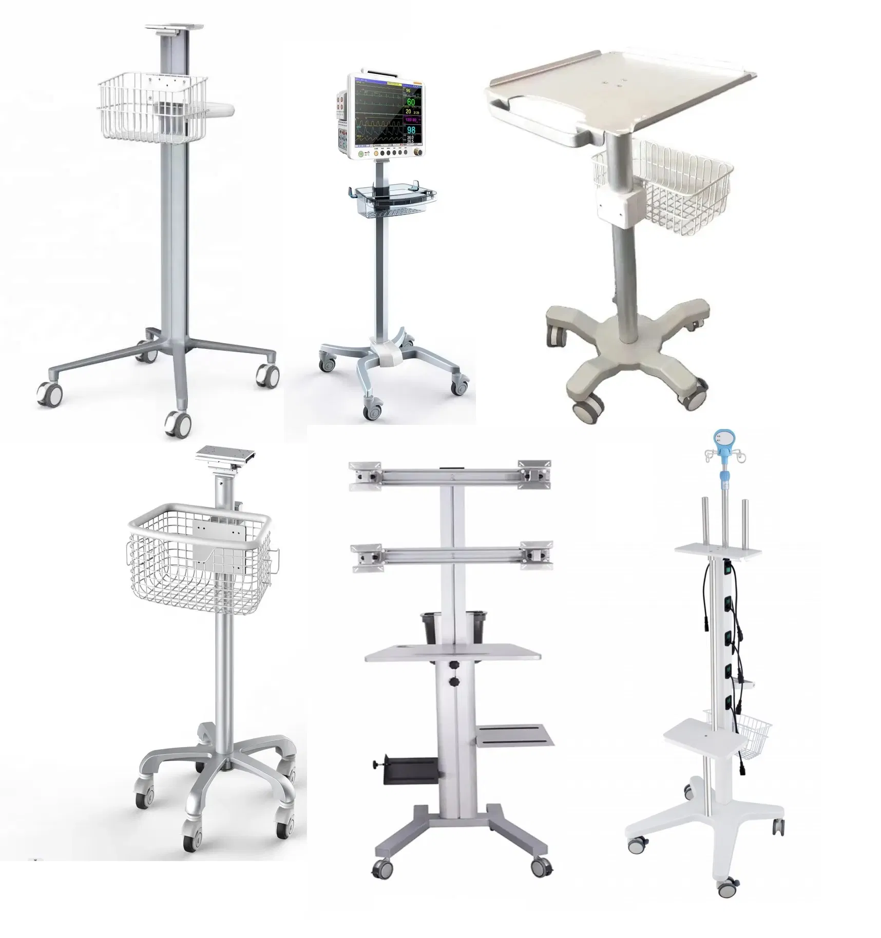 Hospital Medical Instrument Laptop ECG Ventilator Ultrasound Endoscopic Transfer Gastrointestinal Patient Monitor Stand Cart Trolley