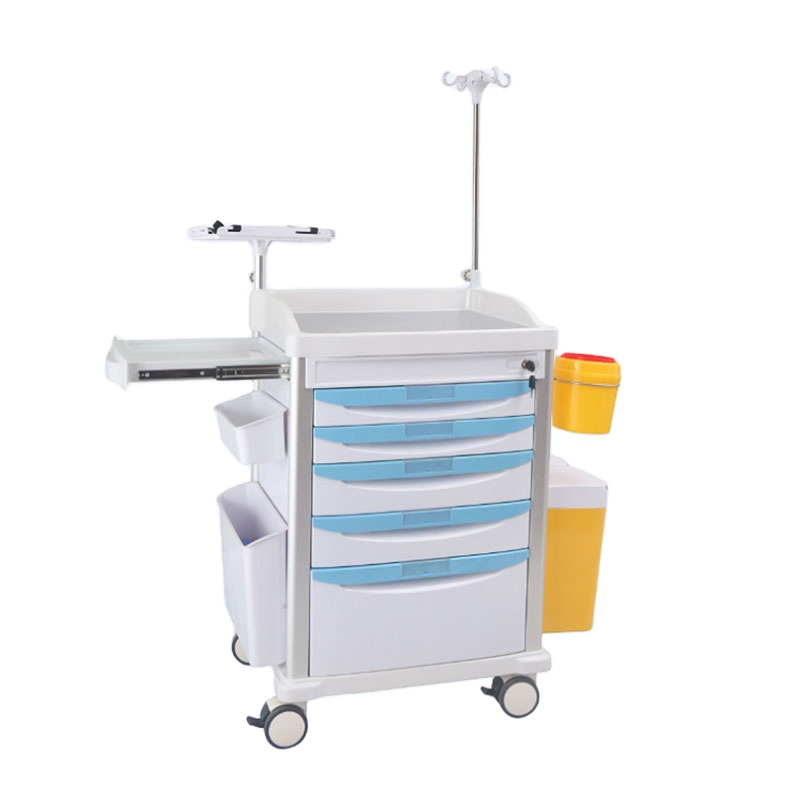 Medical ABS Crash Cart with Drawers Emergency Anasthesia Drug Trolley