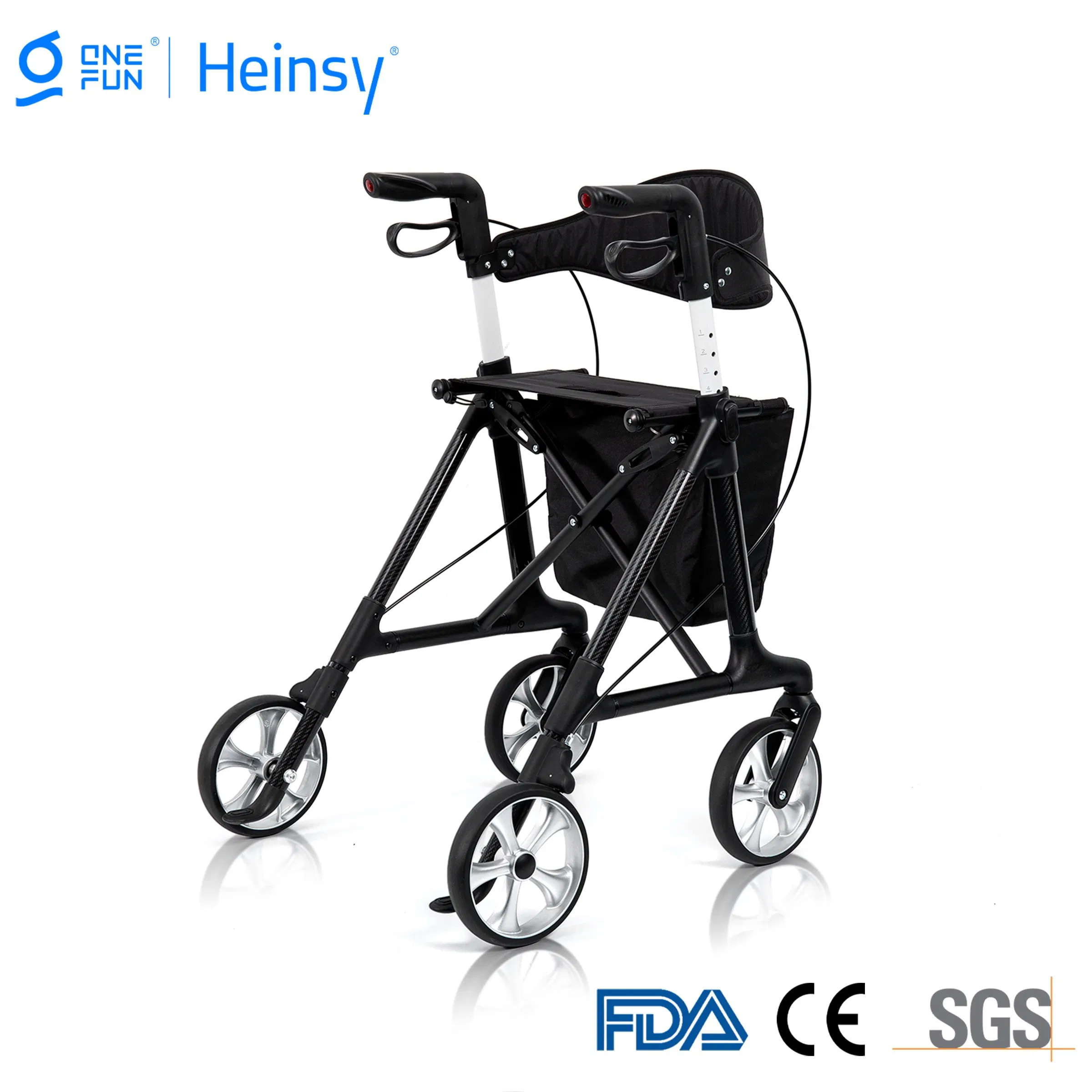 Wholesale Hes-R321 Lightweight Carbon Fiber Folding Outdoor Lightweight Adults Elderly Walking Aids Frame Foldable Upright Walker Rollator with Seat
