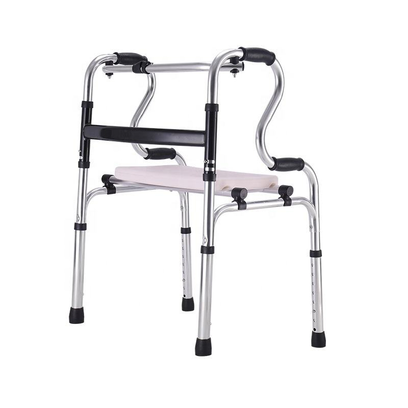 Customized Medical Aluminum Man Disabled Elderly Upright Walker Foldable Frame Walker with Seat and Bedpan