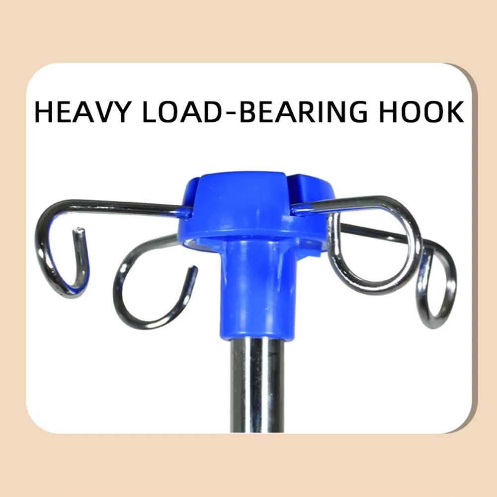 Stainless Steel IV Pole with 4-Hook Round Rack, Clinic Infusion Stand Thick Rod Mobile Drip Stand Clinic IV Pole