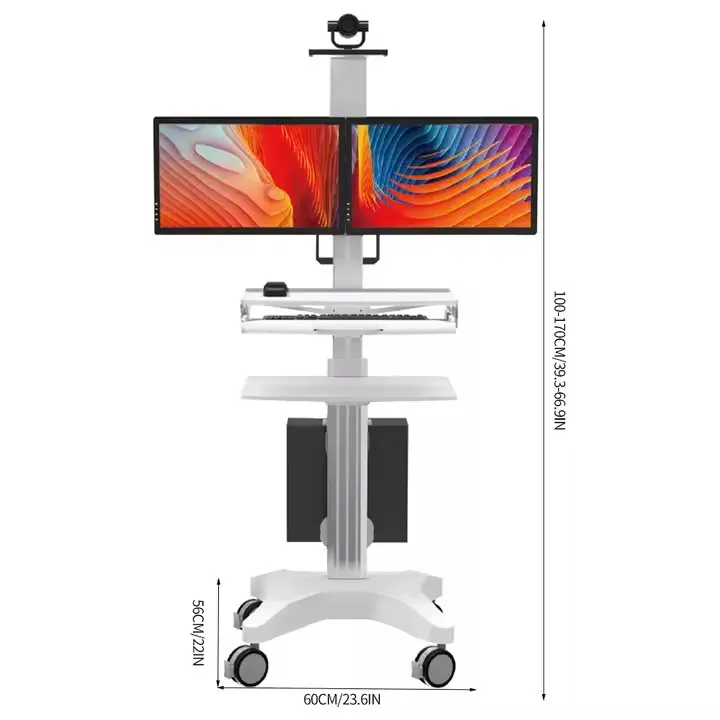 Mobile Dual-Monitor Workstation Trolley