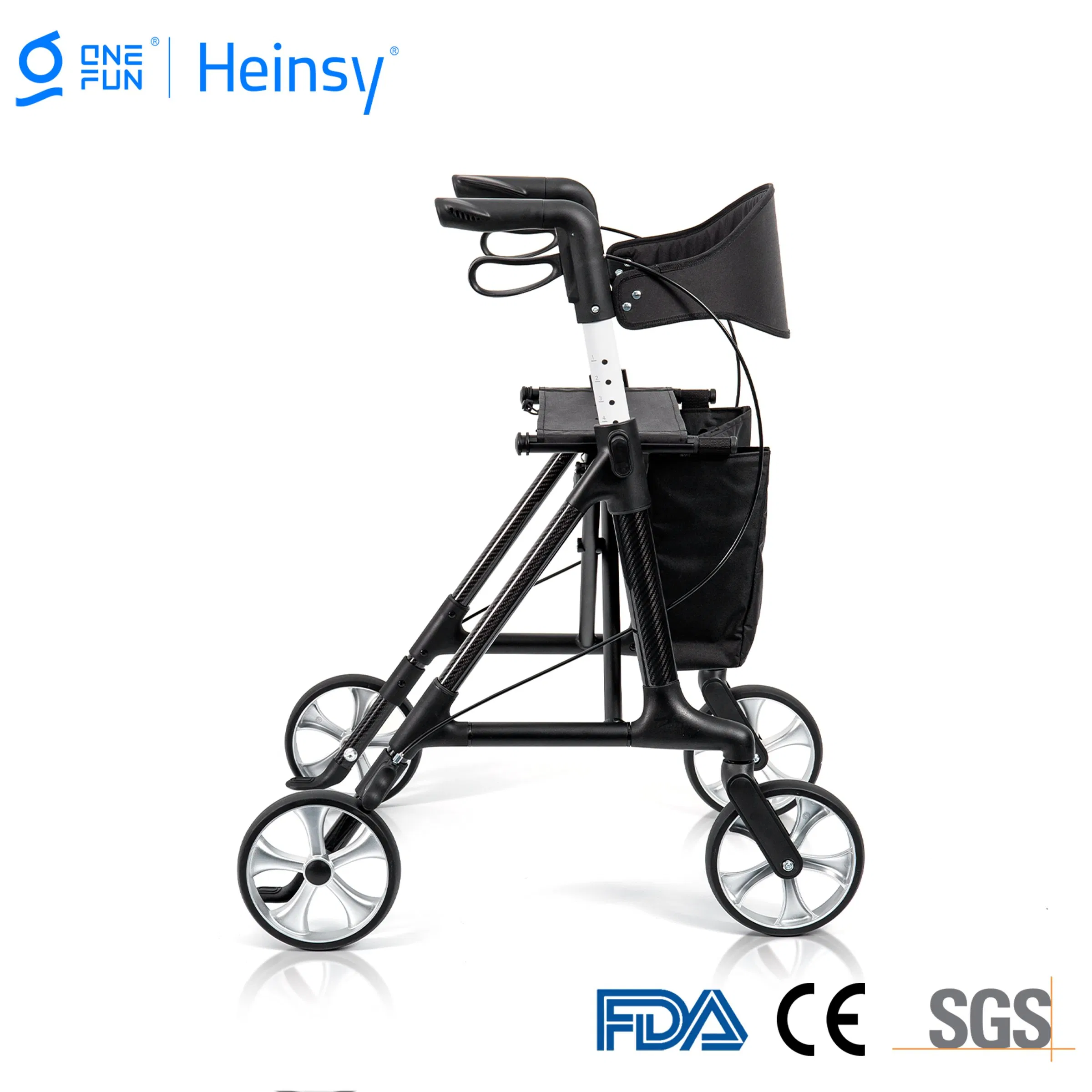 Wholesale Hes-R321 Lightweight Carbon Fiber Folding Outdoor Lightweight Adults Elderly Walking Aids Frame Foldable Upright Walker Rollator with Seat
