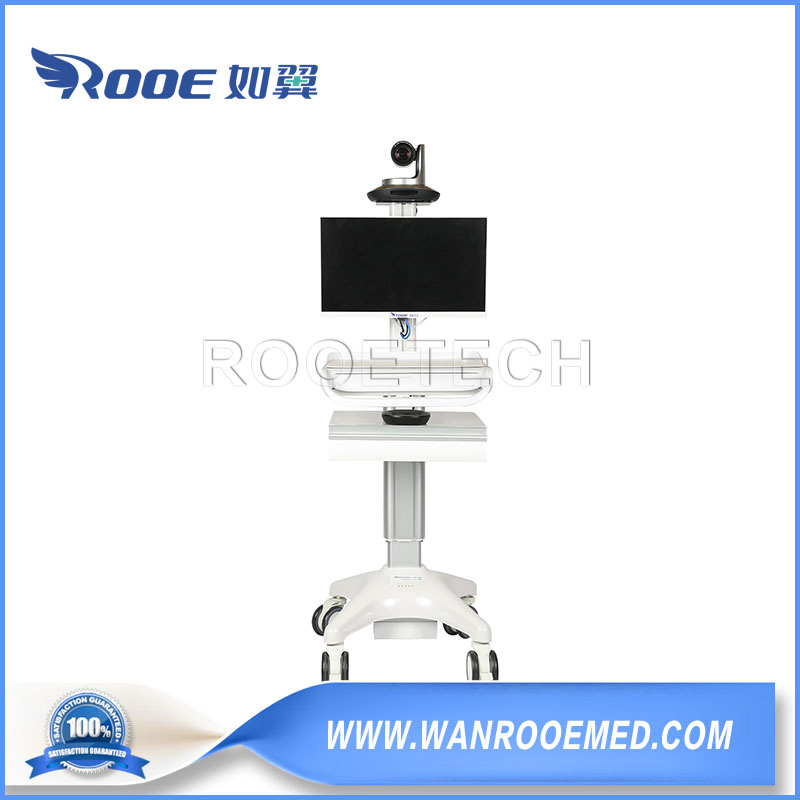 All-in-One Luxury Remote Telemedicine Workstation Trolley with Surveillance and Medical Computers