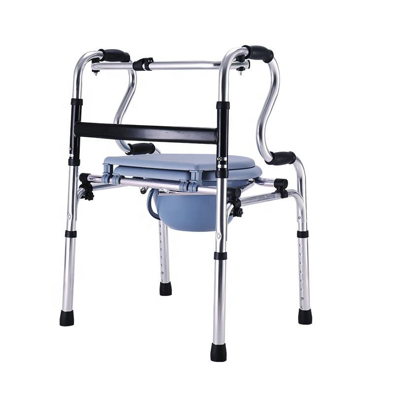 Customized Medical Aluminum Man Disabled Elderly Upright Walker Foldable Frame Walker with Seat and Bedpan