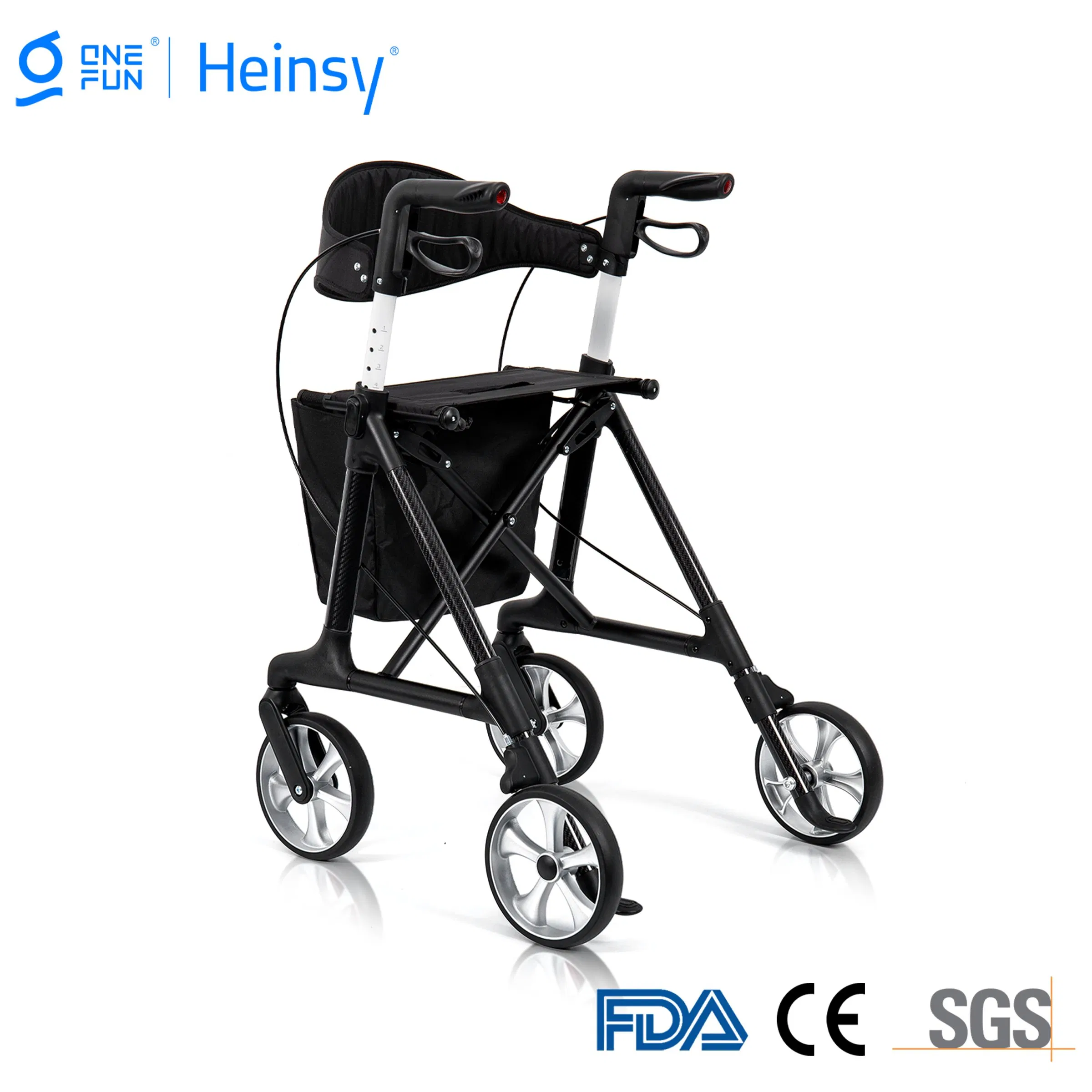 Hes-R321 Stand up Folding Rollator Walker Back Erect Rolling Mobility Walking Aid with Seat Padded Armrests Upright Walker Rollator