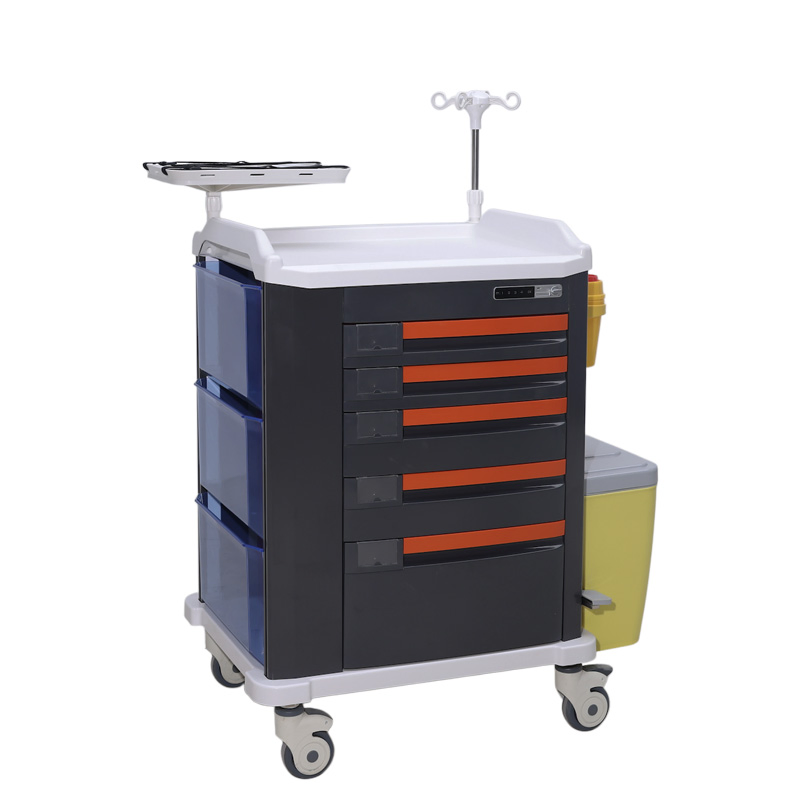 ABS Hospital Crash Cart with Defibrillator Medical Emergency Trolley with Drawers