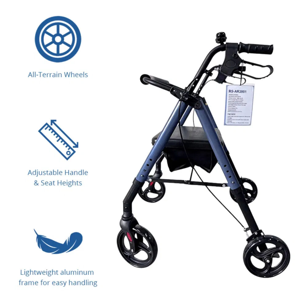 Smooth Comfortable Aluminum Foldable Outdoor Rollator for Lawn Walks