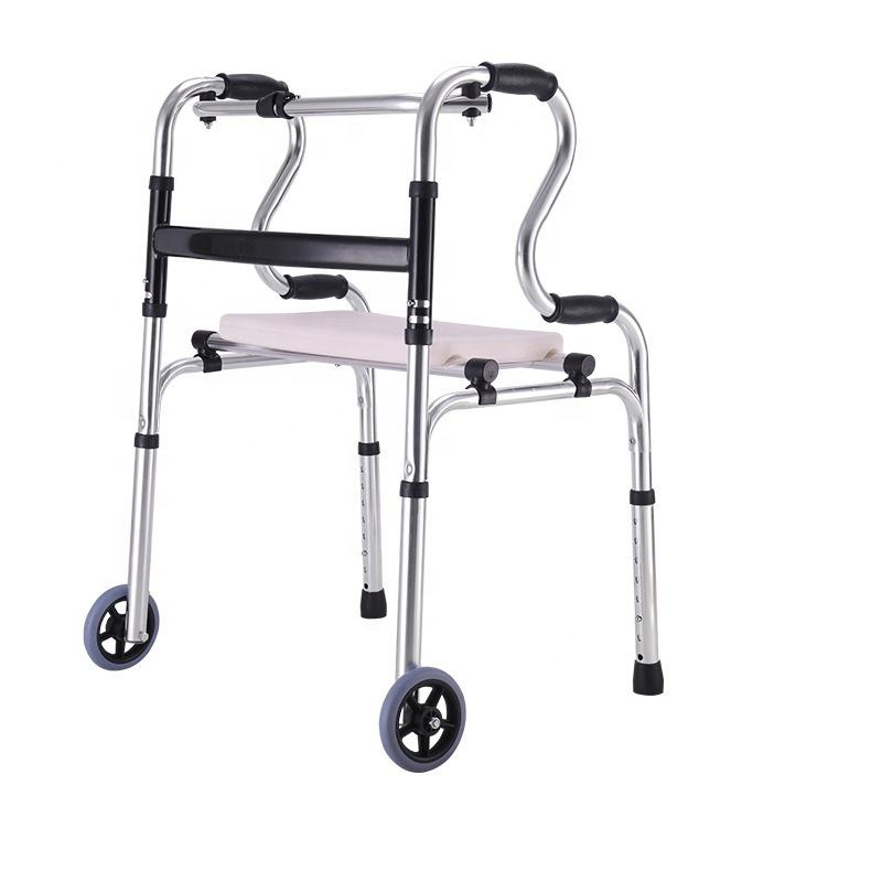 Customized Medical Aluminum Man Disabled Elderly Upright Walker Foldable Frame Walker with Seat and Bedpan