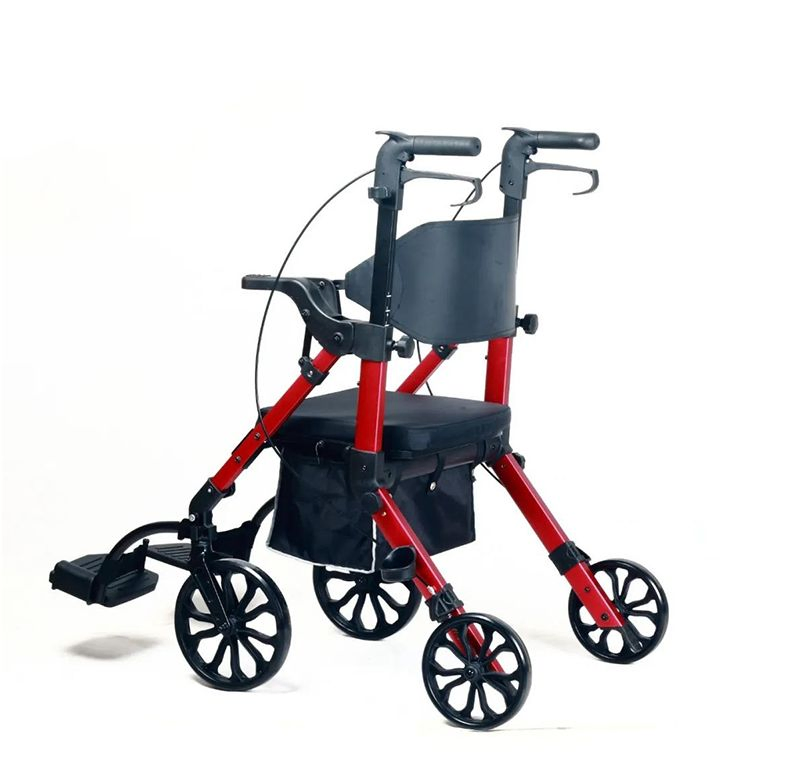 Adult Outdoor Folding Walker Upright Rollator Walker with Seat