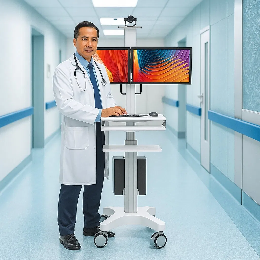 Likaymo Factory Direct Mobile Dual-Monitor Workstation Trolley Stand for Telemedicine or Conference Orteaching Use