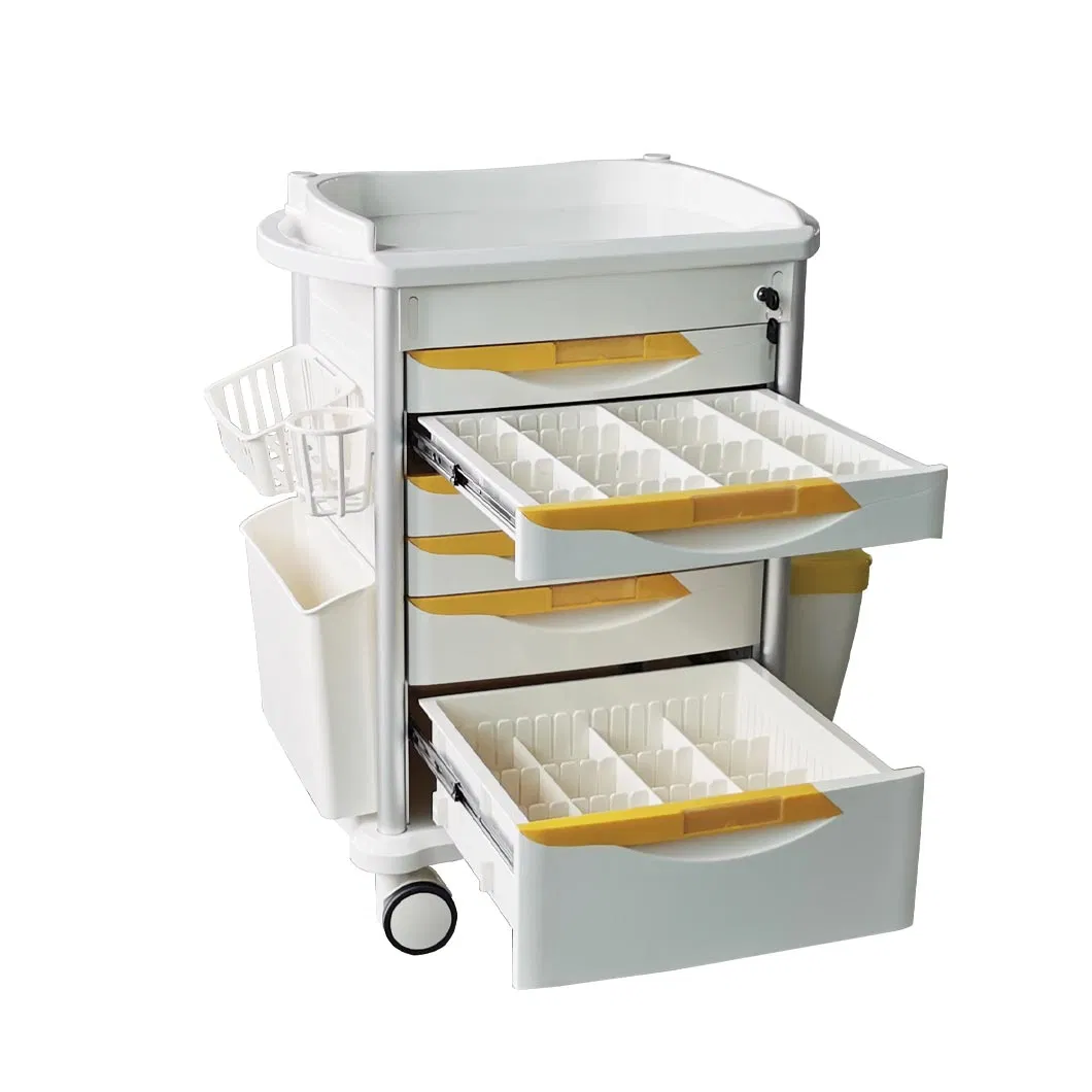 Hmt-76076A6 ABS Plastic Removable Emergency Crash Medical Care Trolley Nurses Medication Cart
