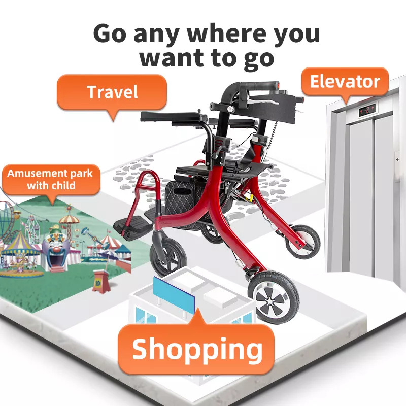 Tall Adult Rollators with Seats and Large Wheels Lightweight Rolling Upright Walker with Seat