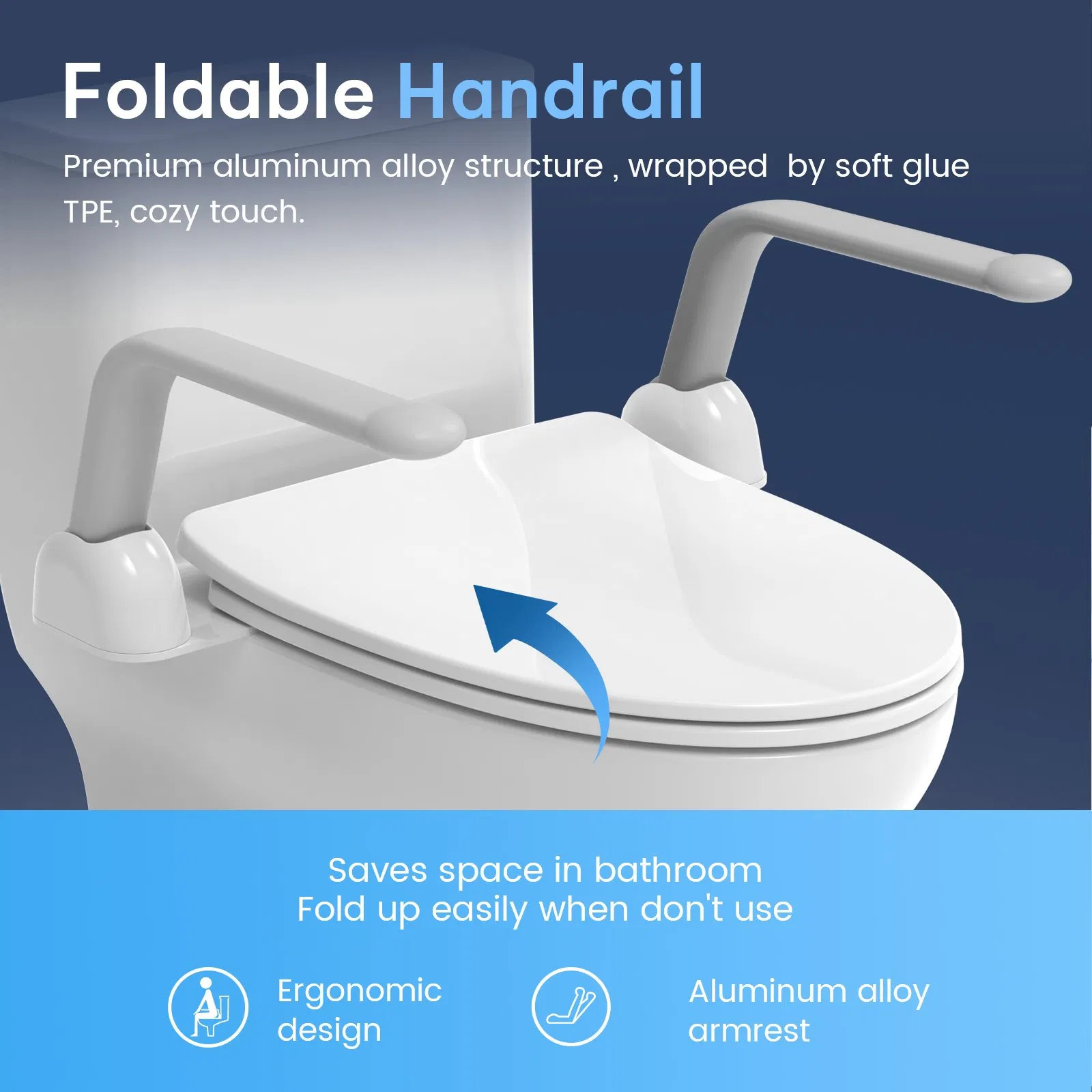 Heinsy Medical Toilet Handrail Railing Helper for Elderly, Handicap, Disabled, Seniors - Bariatric Assist Handrail Grab Bar
