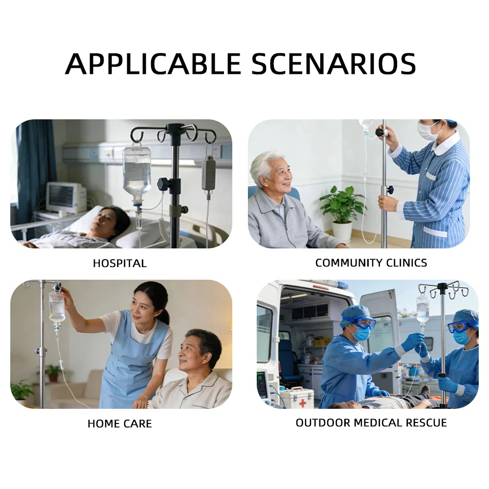 Thickened Stainless Steel Hospital Use Mobile Infusion Rack Folding Design Height Adjustable Castors Drip Infusion IV Pole Stand