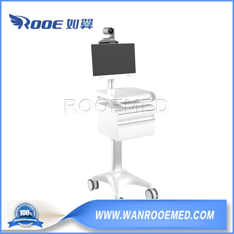 All-in-One Luxury Remote Telemedicine Workstation Trolley with Surveillance and Medical Computers
