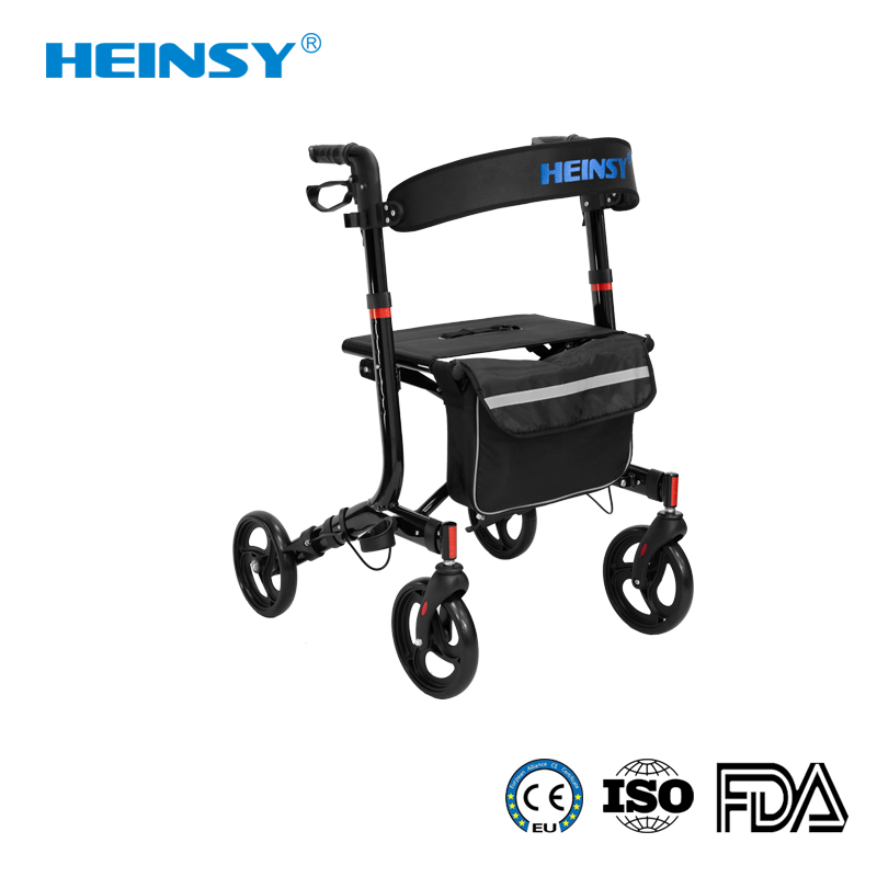 Hes-8516 Aluminum Alloy Promotionlight Weight Upright Rollator Walker with Padded Arm and Backrest and Seat for Adult