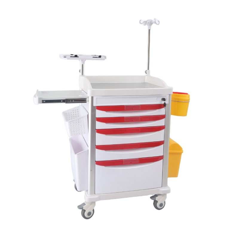 Medical ABS Crash Cart with Drawers Emergency Anasthesia Drug Trolley