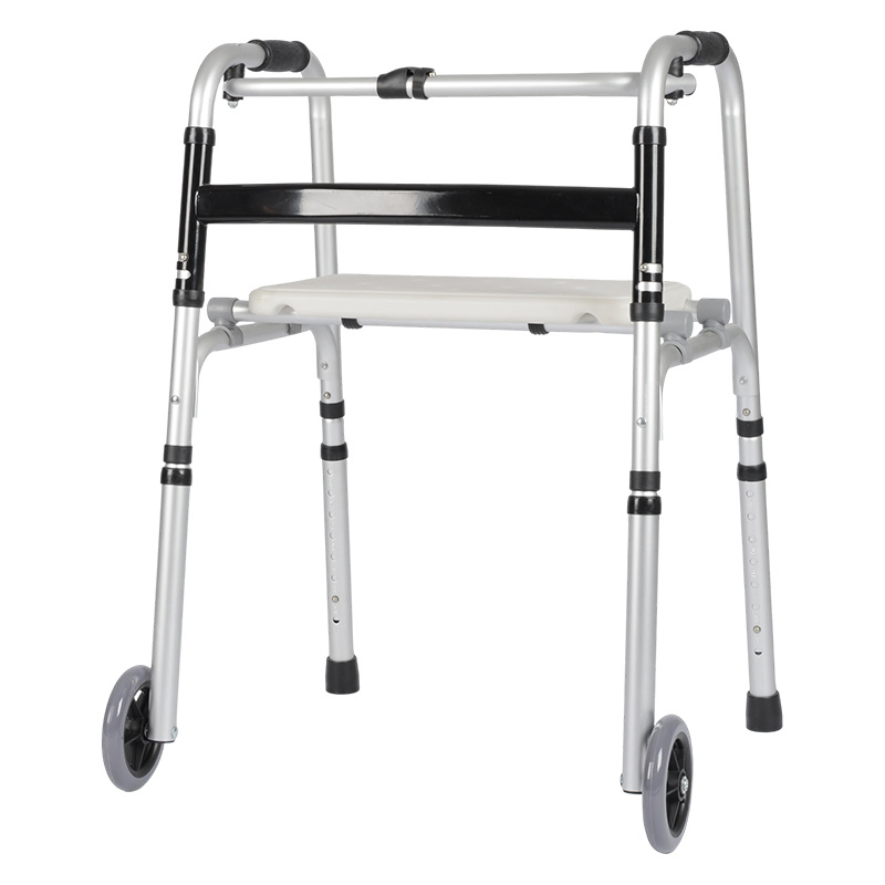 OEM Wholesale Upright Stand up Folding Adjustable Rollator Walker Medical Walking Frame with Seat for Elderly Adult