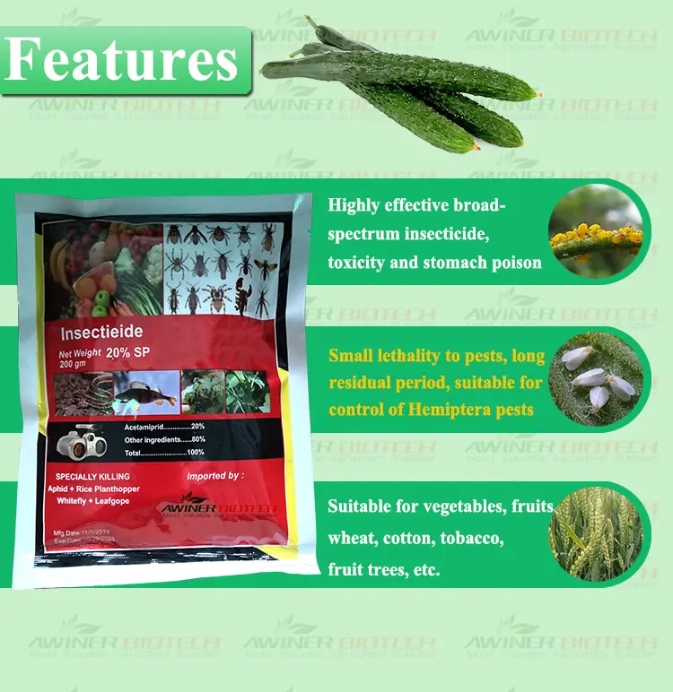 Acetamiprid 20%SP Acetamiprid, a chlorinated nicotinoid compound, is a new type of insecticide.