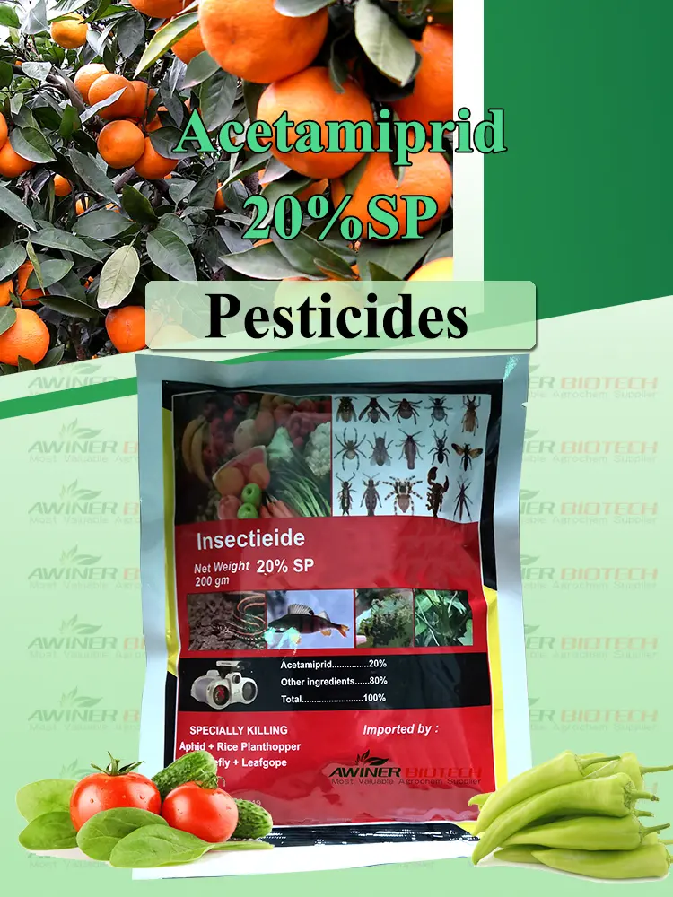 Acetamiprid 20%SP Acetamiprid, a chlorinated nicotinoid compound, is a new type of insecticide.