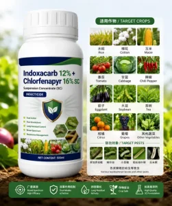 Indoxacarb 12%+Chlorfenapyr 16% SC