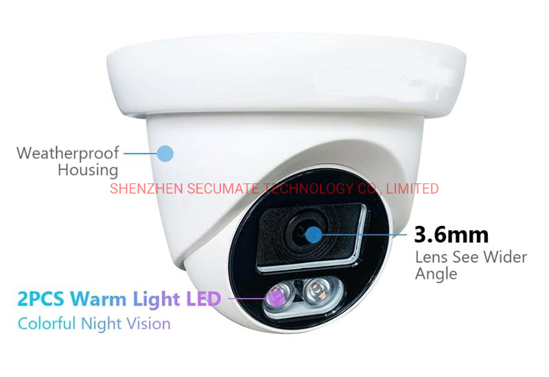 Hik Compatible CCTV 2MP 4MP 5MP Full Color Night Vision IP Camera Poe 2.8mm Colorvu Warm Light Plastic Dome Turret Dome Network IP Camera