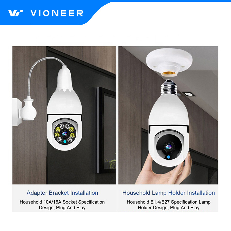 Vioneer 360 Degree Surveillance Panoramic CCTV Fisheye Light Bulb Vr Network WiFi Home Security IP Camera