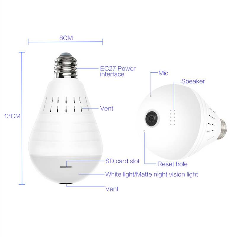Bulb Light Wireless IP Camera Fisheye 960p 360 Degree CCTV Camera 1.3MP Home Security WiFi Camera Bulb (ec75) P12