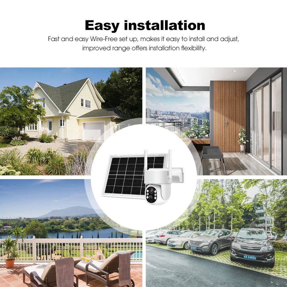 Wide View IR/Warm LED Double Light 4MP Full Color PTZ Solar 4G Camera Wireless Outdoor Smart Solar Panel Battery Security 4G Night Vision Waterproof Camera