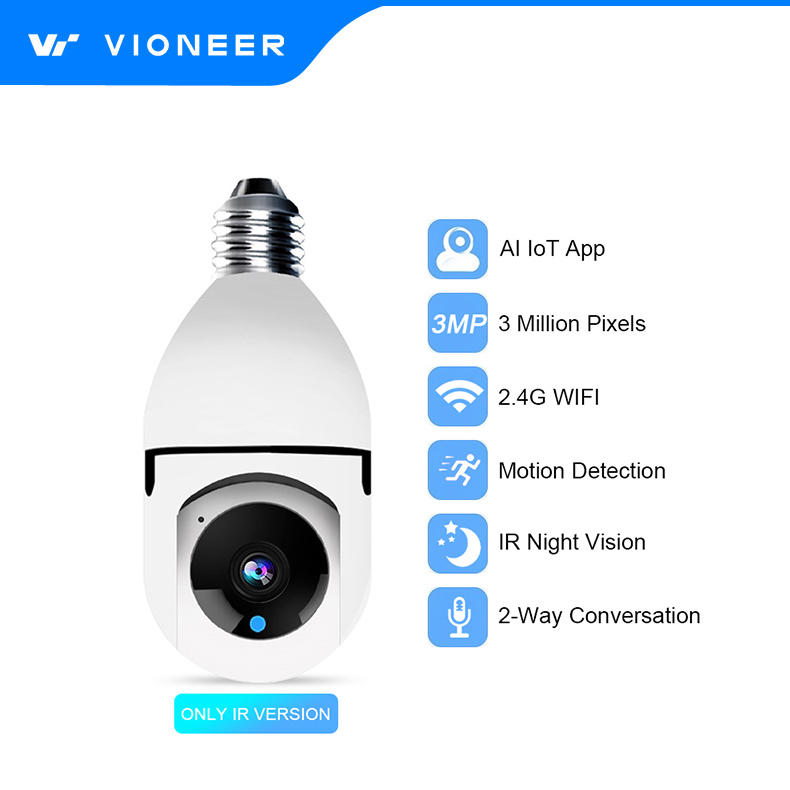 Vioneer 360 Degree Surveillance Panoramic CCTV Fisheye Light Bulb Vr Network WiFi Home Security IP Camera