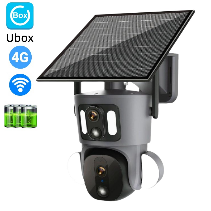 8MP Dual Lens Solar Battery Powered Wireless 4G WiFi Security IP Outdoor PTZ CCTV Solar Camera with Solar Panel