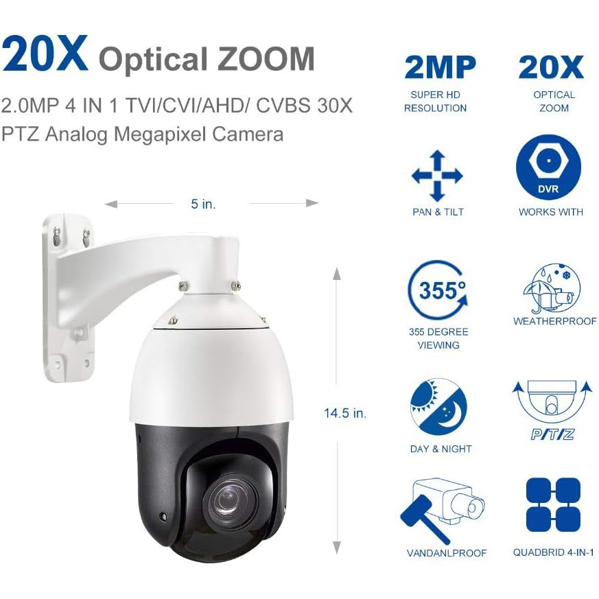 2MP Auto-Cruise PTZ Security Camera 20X Optical Zoom HD 4-in-1 Tvi/Ahd/Cvi/CVBS Video Surveillance- Pattern Scan